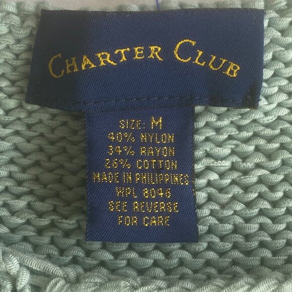 CHARTER CLUB Pastel Teal Rolled Hem Vintage Sweater Medium Soft Knit 90s Style - Picture 9 of 11